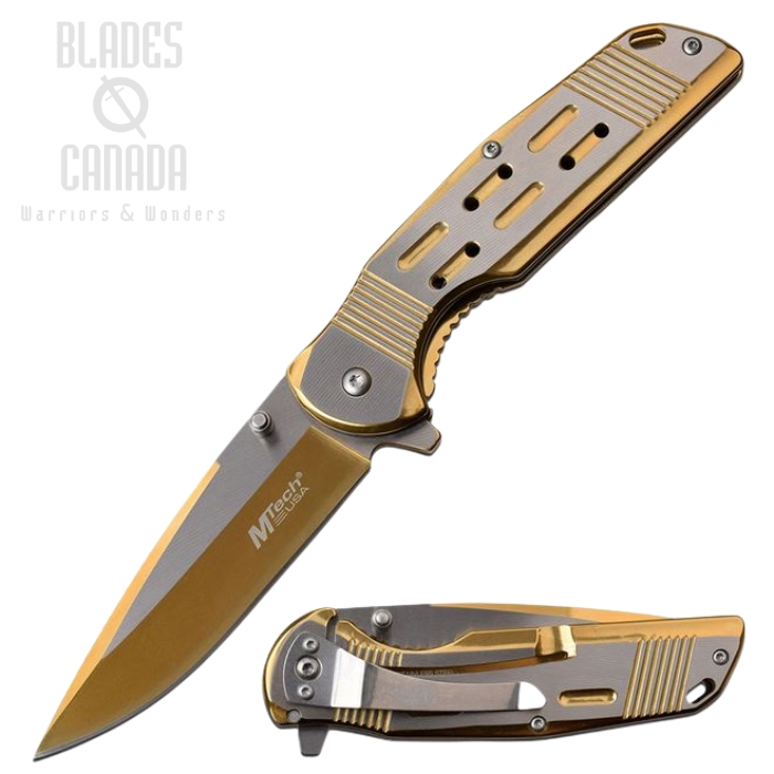 (image for) Mtech A1019GD Flipper Framelock Knife, Assisted Opening, Gold Finish
