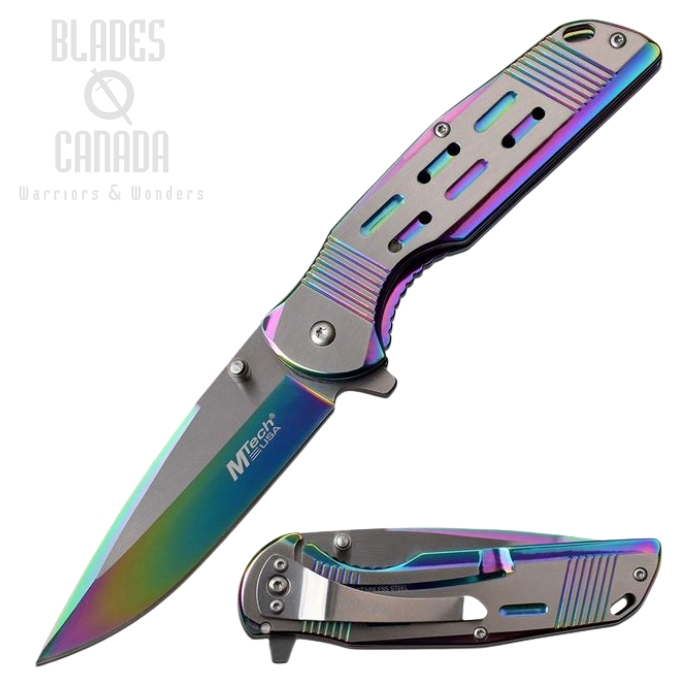 (image for) Mtech A1019RB Flipper Framelock Knife, Assisted Opening, Rainbow
