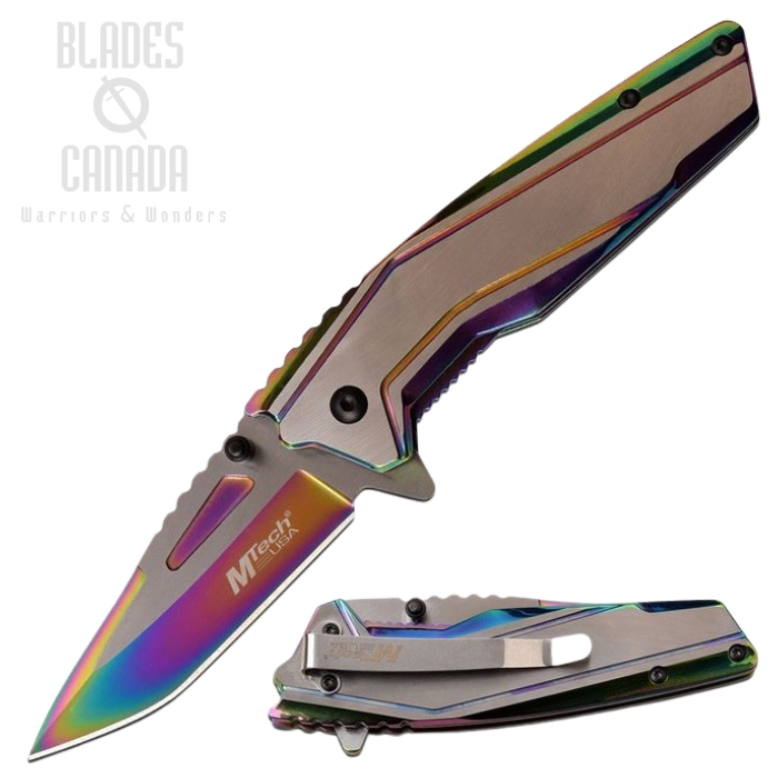 (image for) Mtech Knives Flipper Folder, Rainbow Handle & Blade, Assisted Opening, MTA1117RB