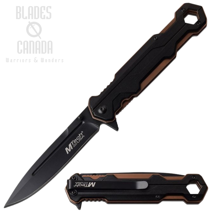 (image for) Mtech A1128BZ Flipper Folding Knife, Assisted Opening, Black/Tan Handle