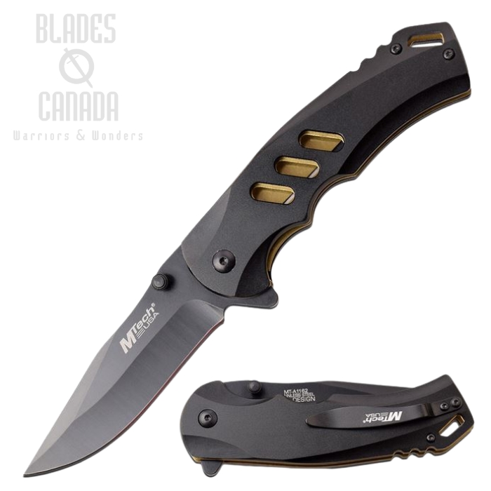 (image for) Mtech Knives Flipper Folder, Black Aluminum Handle, Assisted Opening, MTA1162BK