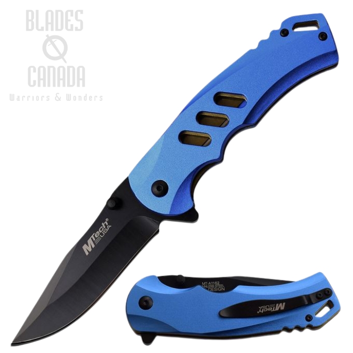 (image for) Mtech Knives Flipper Folding Knife, Assisted Opening, Aluminum Blue, MTA1162BL