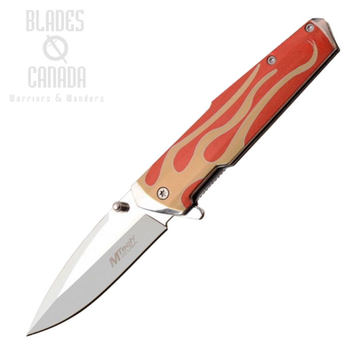 (image for) Mtech 1185RD Flipper Folding Knife, Assisted Opening, Stainless Red Flame