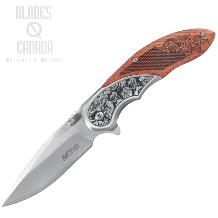 Mtech Flipper Folding Knife, Assisted Opening, Satin Blade, Wood/Stainless, 2006SB