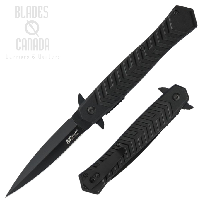 MTech Flipper Folding Knife, Assisted Opening, Stainless Black, Aluminum Black, MTA2025BK
