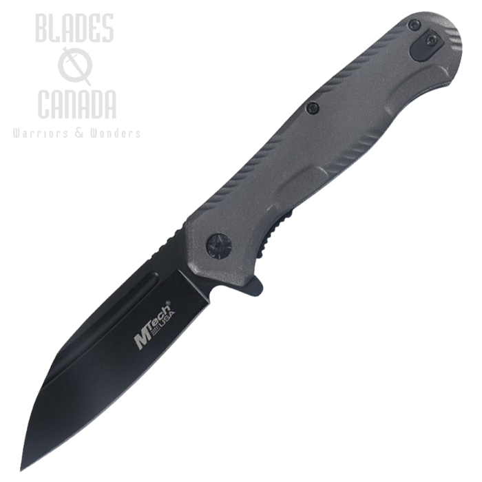 Mtech Flipper Folding Knife, Assisted Opening, Black Blade, Aluminum Black, 2033BK