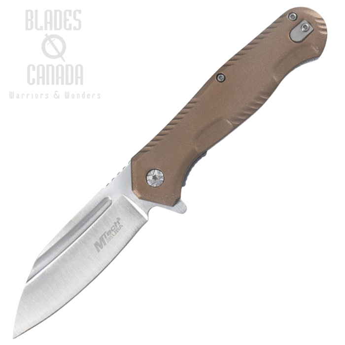 Mtech Flipper Folding Knife, Assisted Opening, Satin Blade, Aluminum Brown, 2033BN