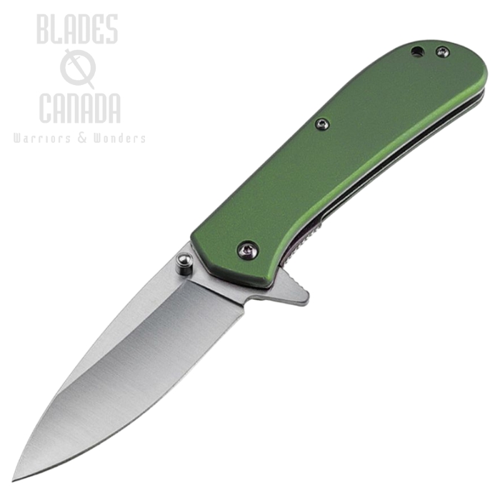 Mtech Flipper Folding Knife, Assisted Openings, Satin Blade, Aluminum Green, 2037GN