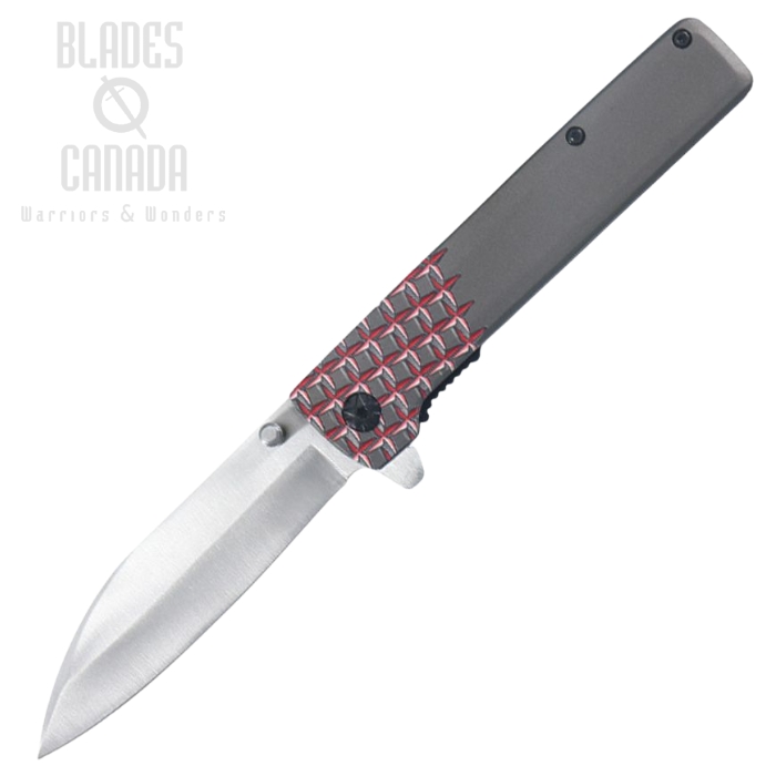 Mtech Flipper Folding Knife, Assisted Opening, Satin Blade, Aluminum Gray/Red, MTA2037RD