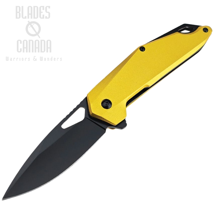 Mtech Flipper Folding Knife, Assisted Opening, Black Blade, Aluminum Yellow, 2038YL