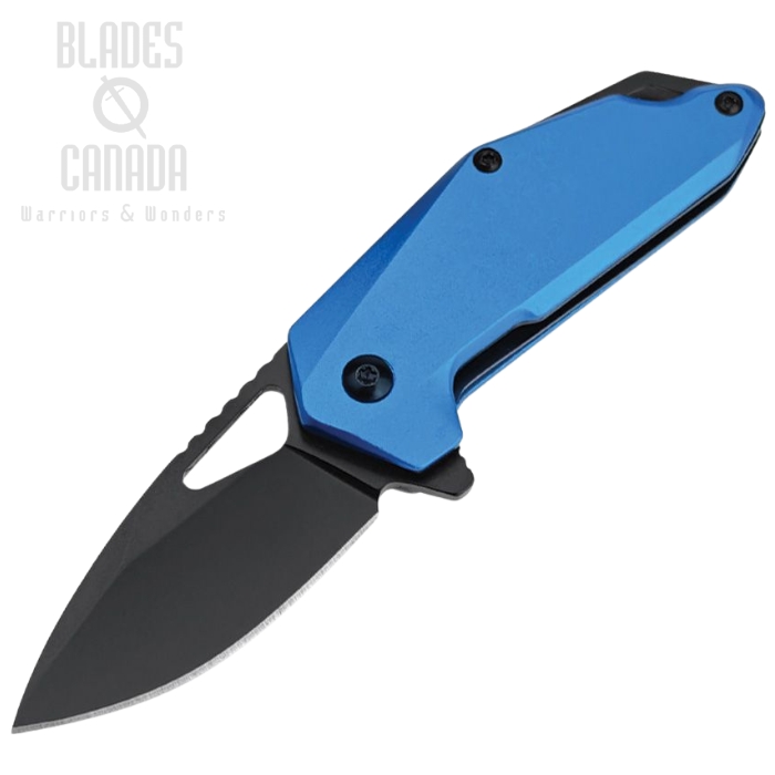 Mtech Flipper Folding Knife, Assisted Opening, Black Blade, Aluminum Blue, 2040BL