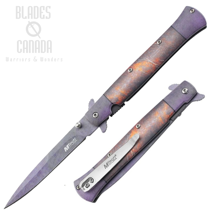 MTech Flipper Folding Knife, Assisted Opening, Stainless, Aluminum Brown/Black/Purple, MTA2041BN