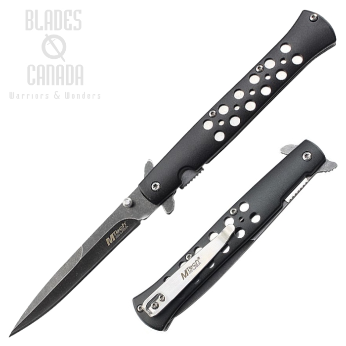 MTech Flipper Folding Knife, Assisted Opening, Stainless Black SW, Aluminum Black, MTA2042BK
