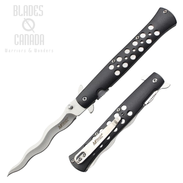 MTech Flipper Folding Knife, Assisted Opening, Stainless Satin, Aluminum Black, MTA2042WB