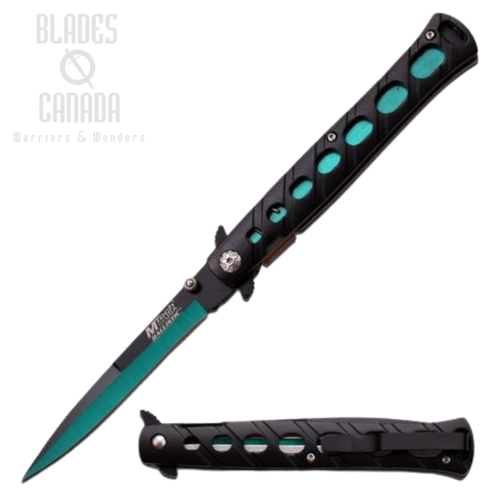(image for) MTech A317ZG Stiletto Folding Knife, Assisted Opening, Two-Tone Green/Black