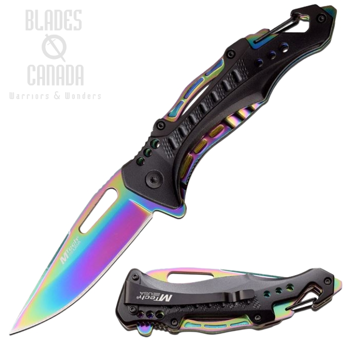 (image for) Mtech A705G2RB Flipper Folding Knife, Assisted Opening, Aluminum Rainbow