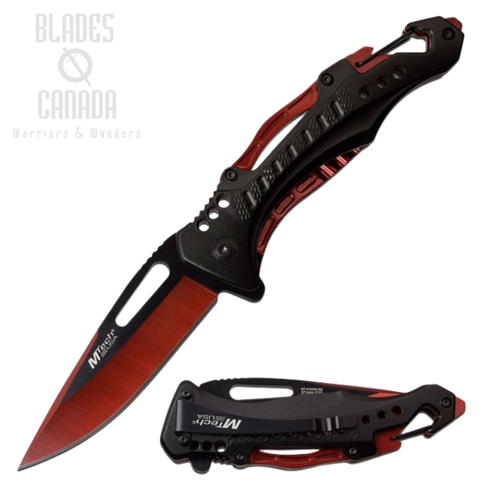 (image for) Mtech A705G2RD Flipper Folding Knife, Assisted Opening, Aluminum Black/Red