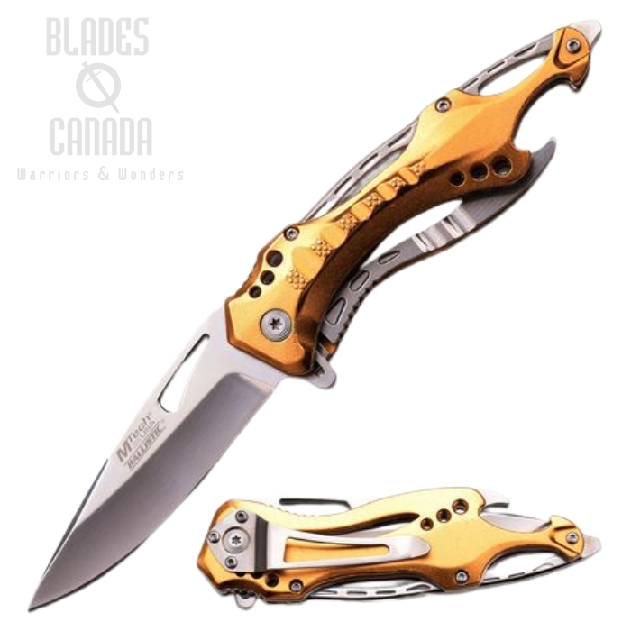 (image for) MTech A705SGD Flipper Folding Knife, Assisted Opening, Aluminum Gold