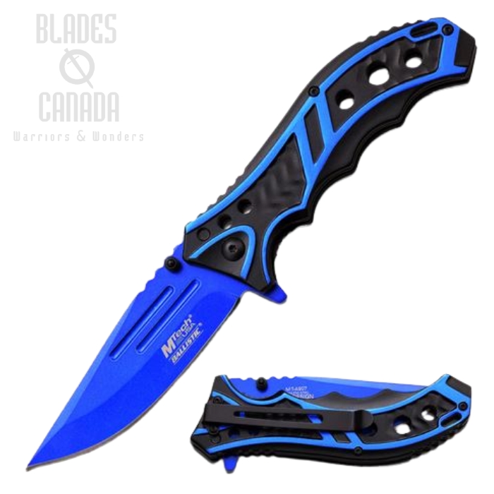 (image for) MTech A907BL Flipper Folding Knife, Assisted Opening, Aluminum Blue