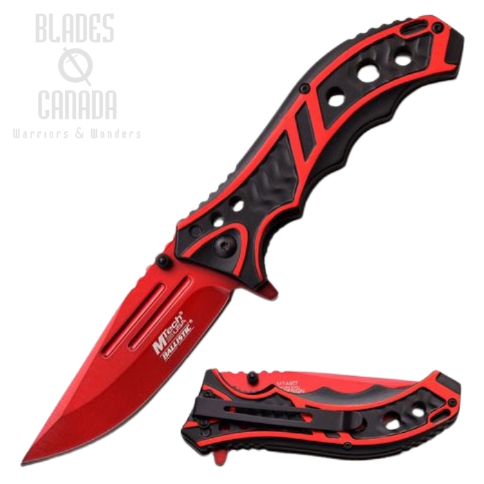 (image for) MTech A907RD Flipper Folding Knife, Assisted Opening, Aluminum Red