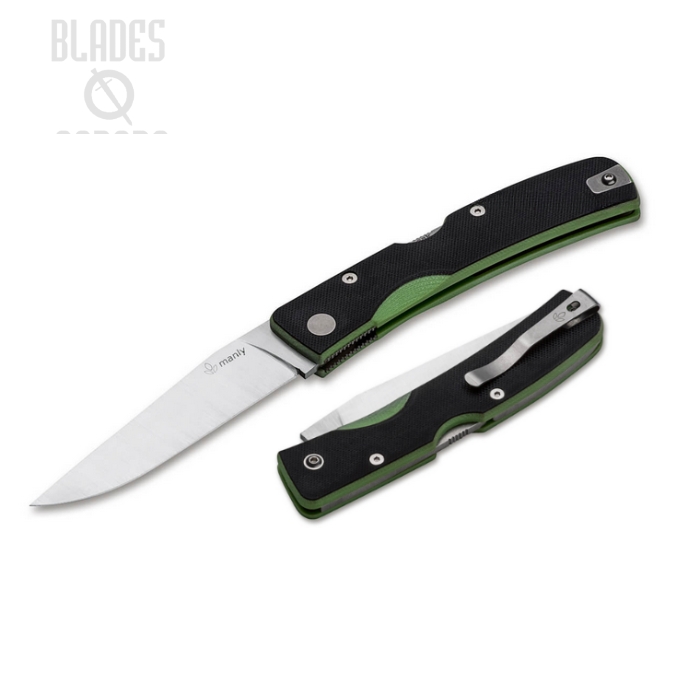 (image for) Manly Peak Folding Knife, D2, G10 Black/Green, Right/Left Hand, 01ML058