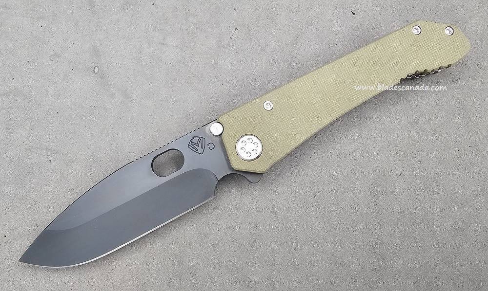 Medford 187 Deployment Framelock Folding Knife, D2 DP Black PVD, G10 OD Green