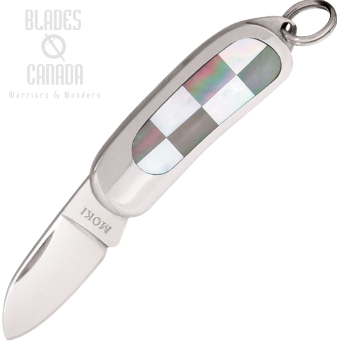 Moki Mini Pendant Folding Knife, AUS 6, White and Black Mother of Pearl, 105 (image for) Moki Mini Pendant Folding Knife, AUS 6, White and Black Mother of Pearl, 105