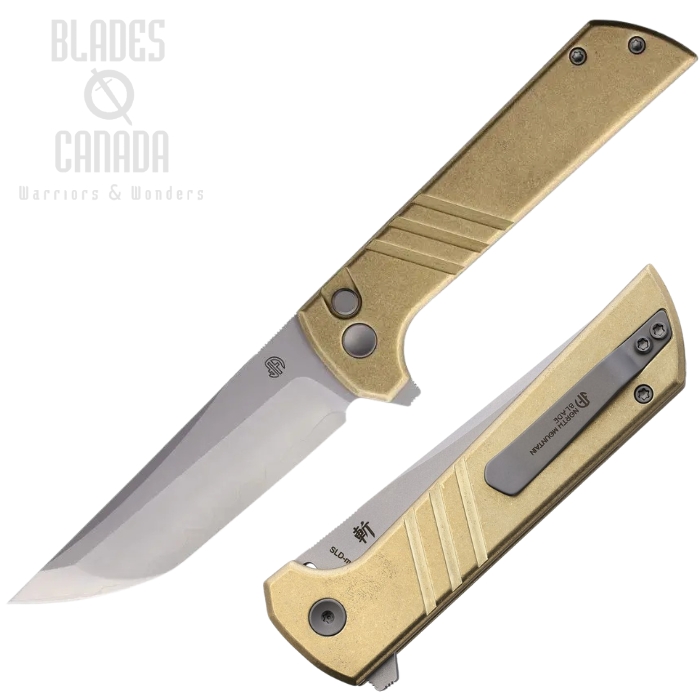 North Mountain Blade Chop 2 Flipper Button Lock Knife, SAN MAI, Aluminum Bronze, NMB2401E