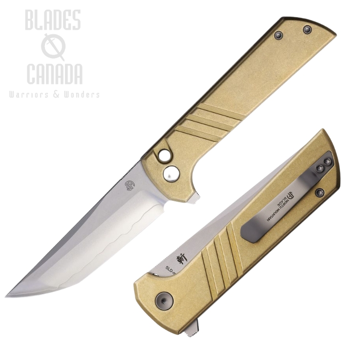 North Mountain Blade Chop 2 Flipper Button Lock Knife, SLD-Magic SAN MAI, Aluminum Bronze, NMB2403S