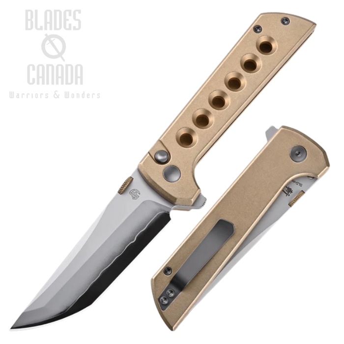 (image for) North Mountain Blade Chop 2 Flipper Button Lock Knife, SLD-Magic San Mai, Aluminum Bronze, 2404-BZ-H