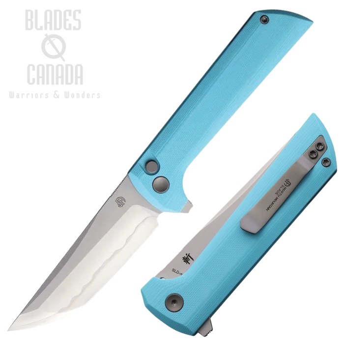 North Mountain Blade Chop 2 Flipper Button Lock Knife, SLD-MAGIC SAN MAI, G10 Sky Blue, 2405-SB