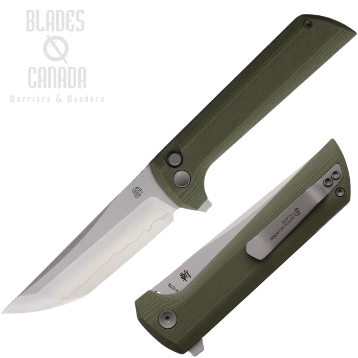 North Mountain Blade Chop 2 Flipper Button Lock Knife, SAN MAI, G10 Green, NMB2406G