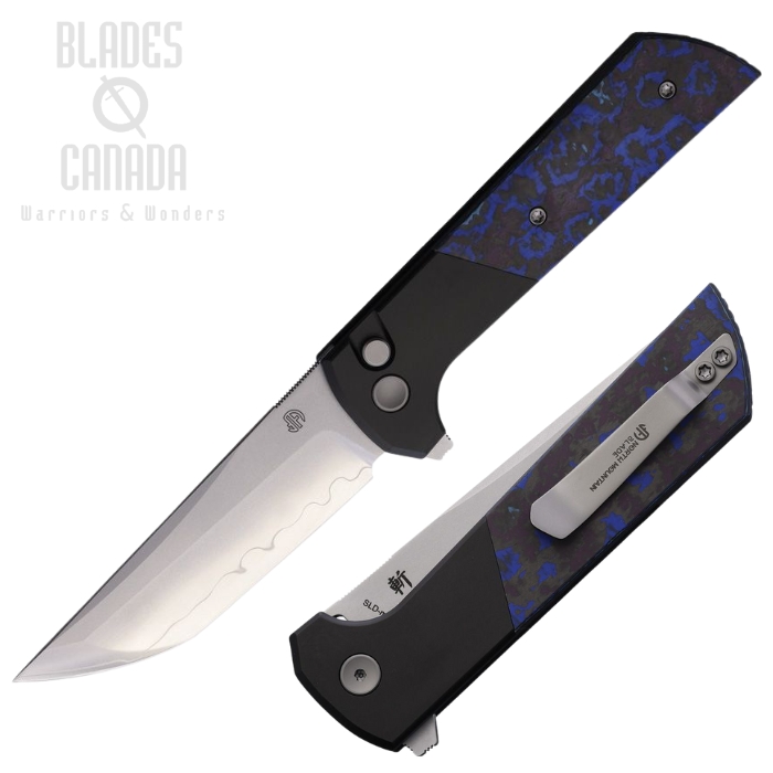 North Mountain Blade Chop 2 Flipper Button Lock Knife, SLD-Magic SAN MAI, Carbon Fiber Black/Blue, 2407-BLCF