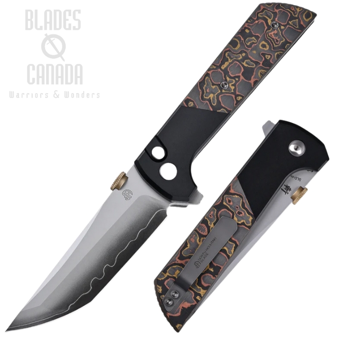 (image for) North Mountain Blade Chop 2 Flipper Button Lock Knife, SLD-Magic SAN MAI, Aluminum Black/CF Copper Inlay, 2407-CUCF