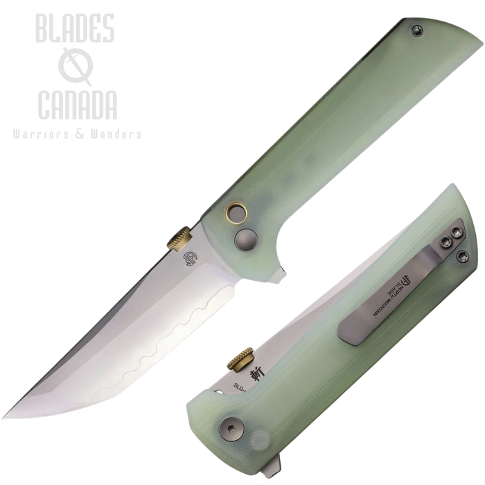 North Mountain Blade Chop 2 Flipper Button Lock Knife, SAN MAI, G10 Jade, NMB2407J