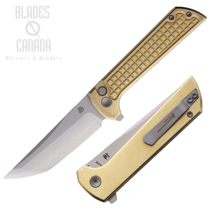 North Mountain Blade Chop 2 Flipper Button Lock Knife, San Mai, Aluminum Bronze Frag, NMB2403A