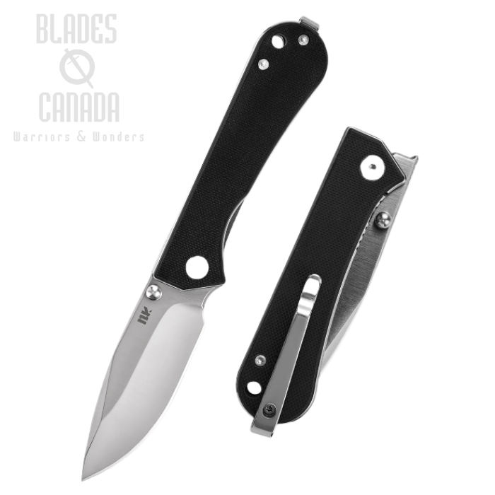 NuKnives Kumpanter Flipper Folding Knife, D2 Satin, G10 Black, S13-1001