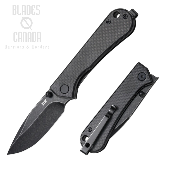 Nuknives Kumpanter Flipper Folding Knife, D2 Black, G10 Carbon Fiber, S13-1009