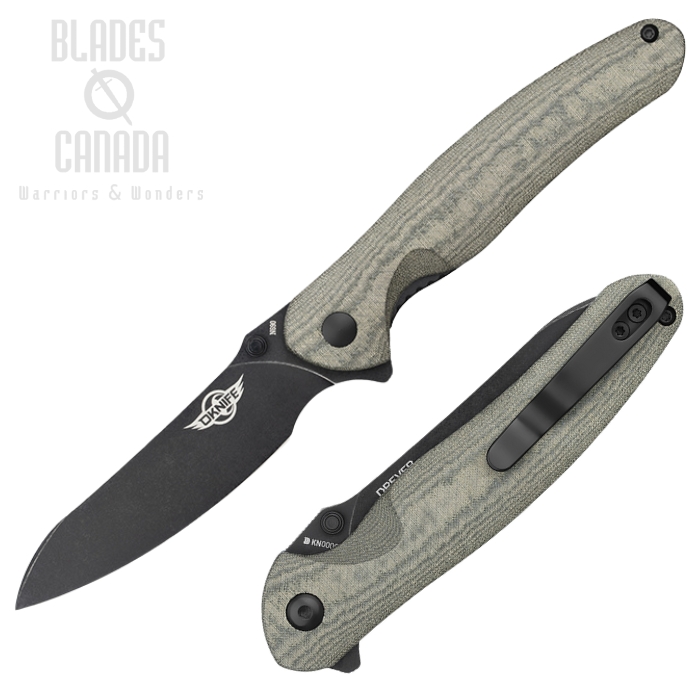 Oknife Drever Flipper Folding Knife, N690 Black, Micarta Green, DREVERODGMH
