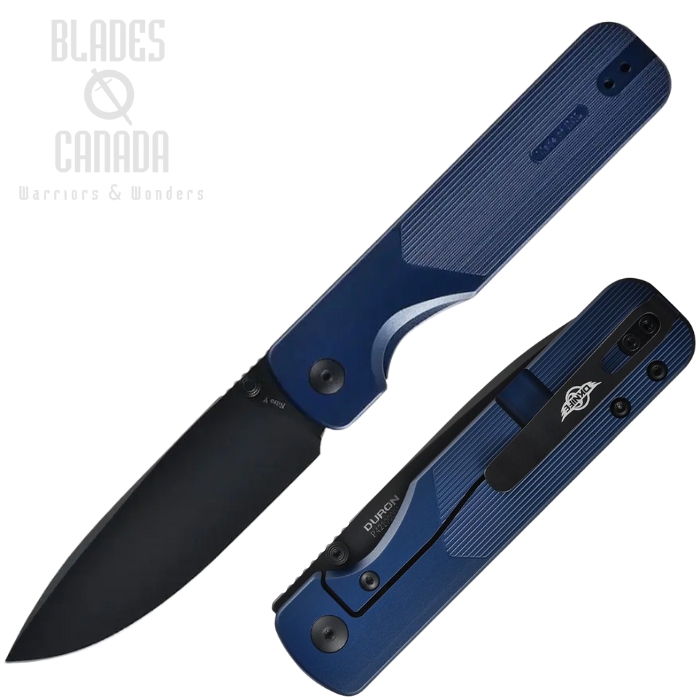 Oknife Duron Framelock Folding Knife, Nitro-V Black, Aluminum Navy blue, O-DURONNB