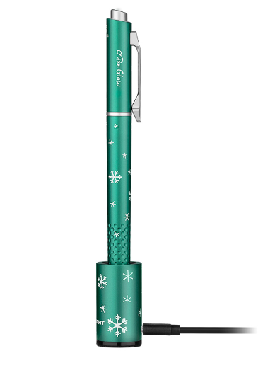 Olight O'Pen Glow Rechargeable EDC Pen Light w/Green Laser, Snowflake Green - 120 Lumens