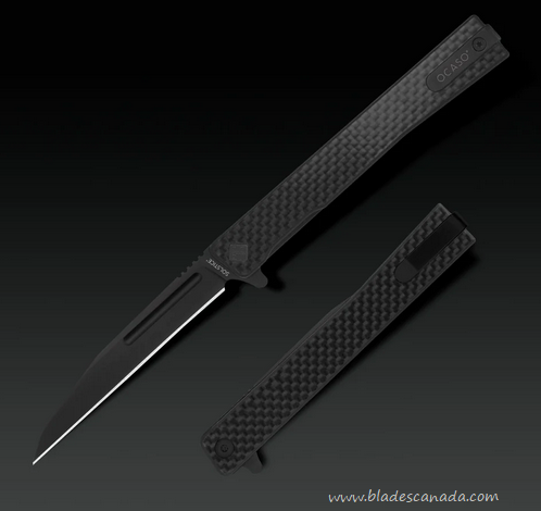Ocaso Solstice Flipper Folding Knife, S35VN Wharncliffe Black, Carbon Fiber, 8WFB