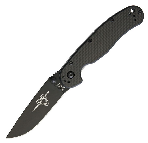 OKC RAT 2 Folding Knife, AUS 8 Black, Carbon Fiber/G10, ON8838