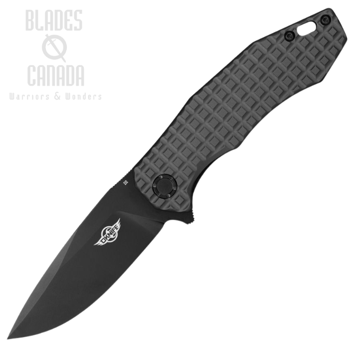 Oknife Spurdog Flipper Folding Knife, D2 Black, Aluminum Gunmetal Frag, SPURDOGGMG