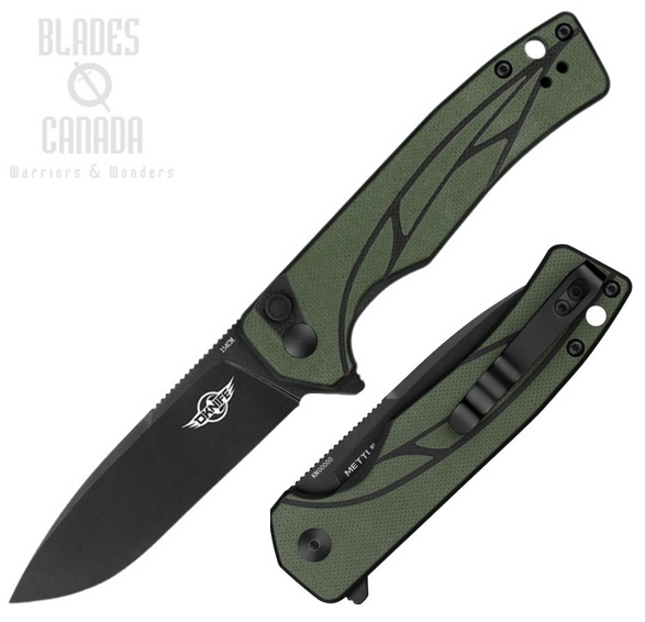 Oknife Mettle Flipper Folding Knife, 154CM Black, G10 Black/OD Green, METTLEODG