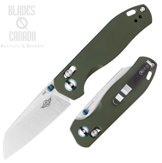 Oknife Rubato 2 Rail Lock Folding Knife, 154CM Satin, Aluminum OD Green, RUBATO2ODGAI