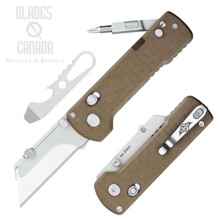 (image for) Oknife Otacle U1 Pro Rail Lock Peek Utlity Knife, SK5, PEI Desert Brown Handle, Folding Screwdriver, OTACLEU1PROPEEK