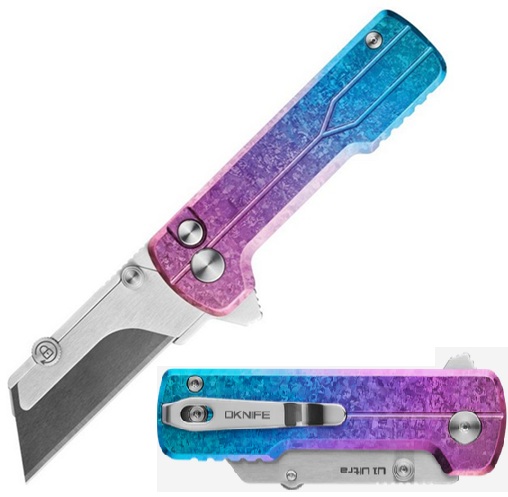 (image for) Oknife Otacle U1 Ultra Flipper Folding Knife, Button Lock, Snowflake Titanium Handle, OKNU1ULTRASFC