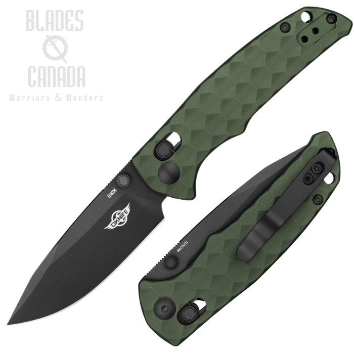 Oknife Rubato 3 Rail Lock Folding Knife, 154CM Black, Aluminum OD Green, RUBATO3ODG