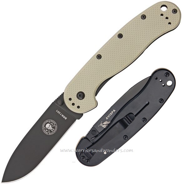 ESEE Avispa Framelock Folding Knife, AUS 8, GFN Tan/Stainless, BRK1301DTB